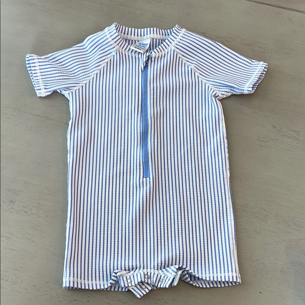 VGUC Rugged Butts RuffleSeersucker Long Sleeve Rash Guard One Piece 18-24 months